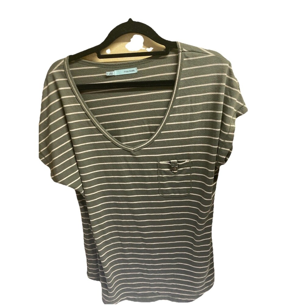 Maurices Two Tone Green Striped Short Sleeve Women’s Top Size  L